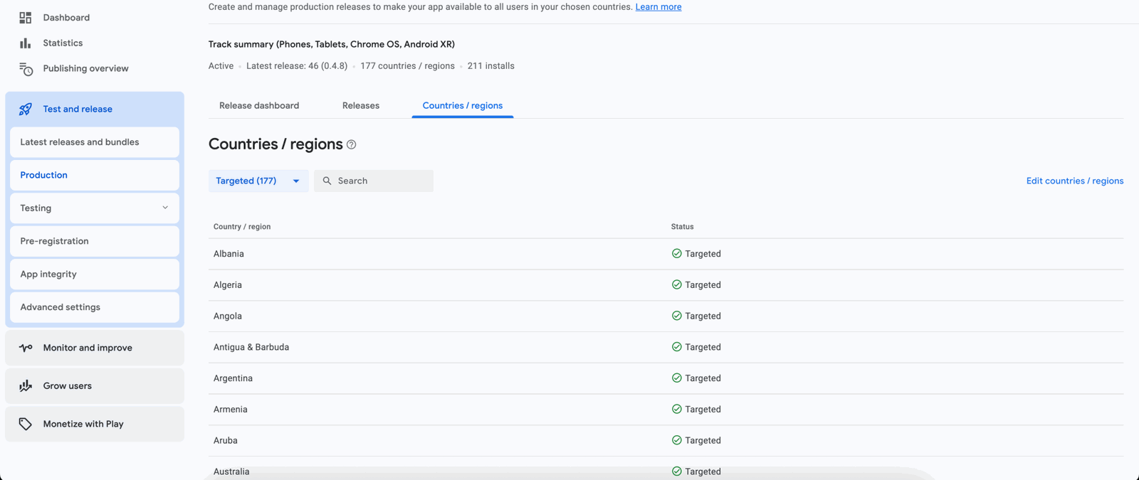 App pricing and distribution setup